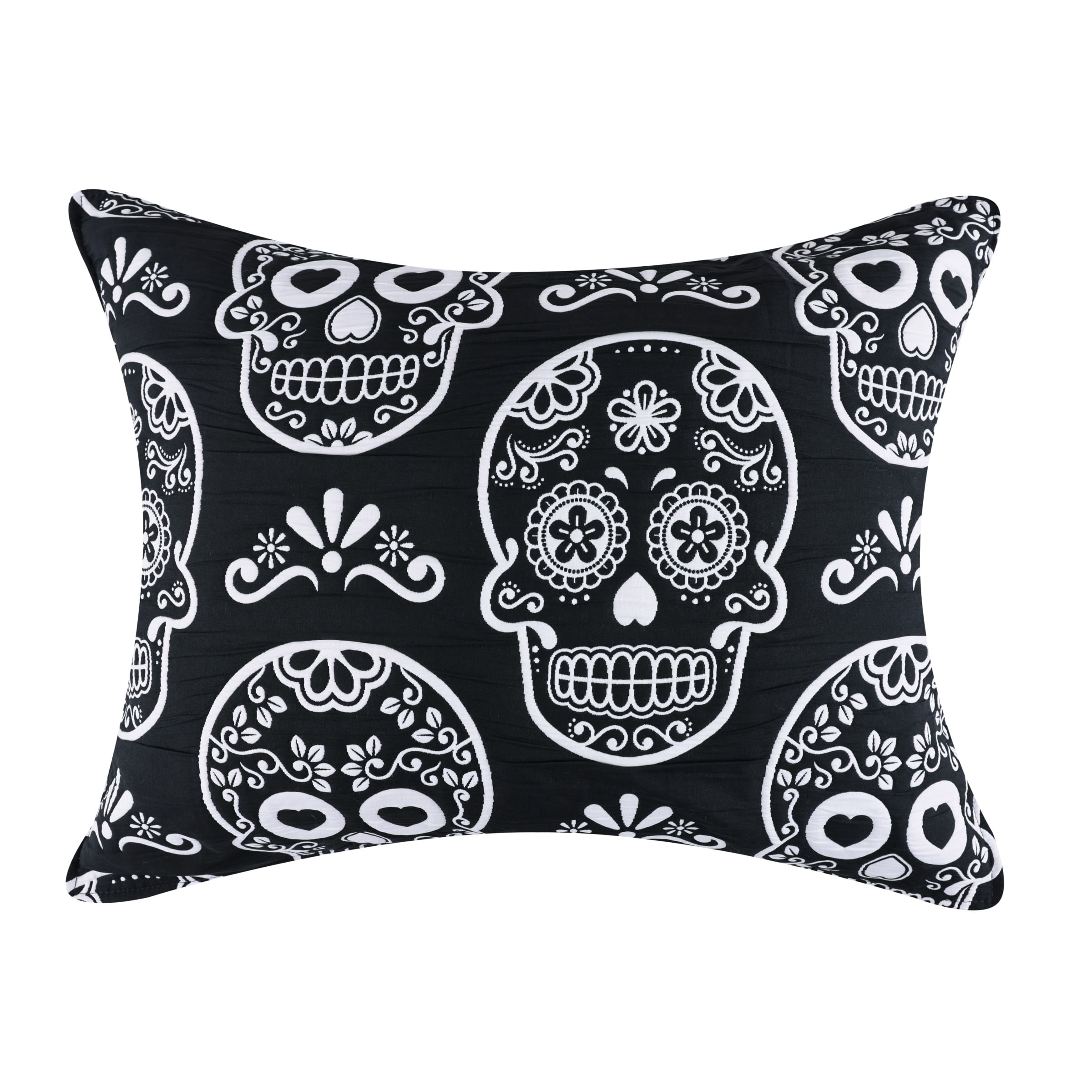 Greenland Home Fashions Sugar Skull Black and White Halloween Pillow Sham, Standard, for Teens and Adults