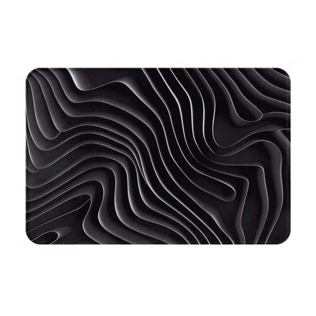 Balery Abstract Black And White Waves Felpudo de franela, resistente a las manchas y a la decoloración, para uso interior y exterior, fácil de limpiar, 40 x 60 cm
