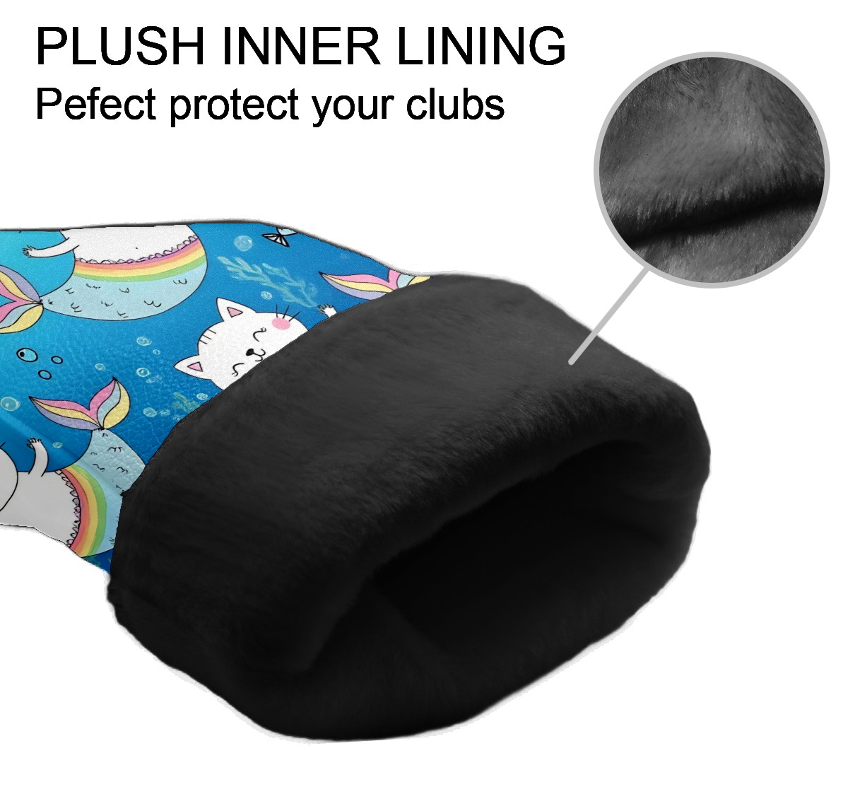 Golf Club Head Covers - Mermaid Cat Blue Design, Premium PU Leather Driver Hybrid Headcovers with Velvet Lining, Waterproof Golf Gifts for Men Women
