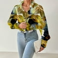 thumbnail image 2 of Button Down Shirts for Women Floral Printed Dressy Lantern Long Sleeve Blouses Collared Fall Fashion Business Work Tops Z002-Gold XL, 2 of 4