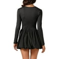 thumbnail image 3 of INSPIRE CHIC Women's Mini Dress Scoop Neck Long Sleeves Party Club Slim Fit Bubble Skirt Short Cocktail Dress XS Black, 3 of 6