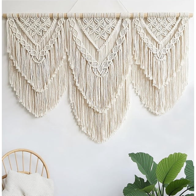 Colgante de Pared de Macramé, Tapiz de Macramé para Colgar en La Pared, Tapiz de Hojas Tejidas A Mano Bohemio, Decoración Tejida Bohemia para Apartamento, Galería, Sala de Estar