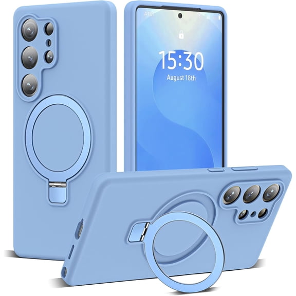 Designed for Samsung Galaxy S25 Ultra 6.9'' with Magnetic Ring Stand[Compatible with Mag-Safe][Military-Grade Protection] Slim Liquid Silicone S25 Ultra Phone Case for Men Wowen,Blue
