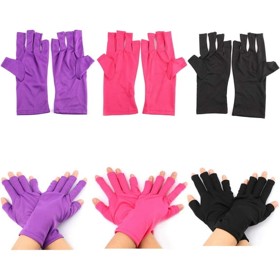 , 3 Pairs UV Shield Nail Glove Gel Manicures Glove Fingerless Gloves Protect Hands from UV Light Lamp Manicure Dryer