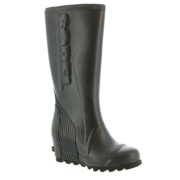 SOREL Sorel Women's Joan Tall Rain Wedge Boots, Black/ Sea Salt, 8.5