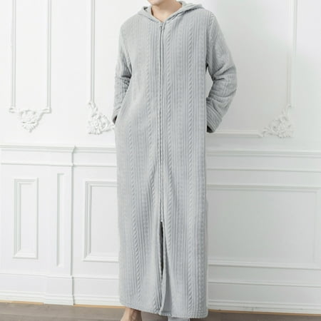 

Pajamas for Women KKCXFJX Men Fashion Robe Bathrobe Lengthening Keep Warm Lapel Hooded Pocket Long Sleeve