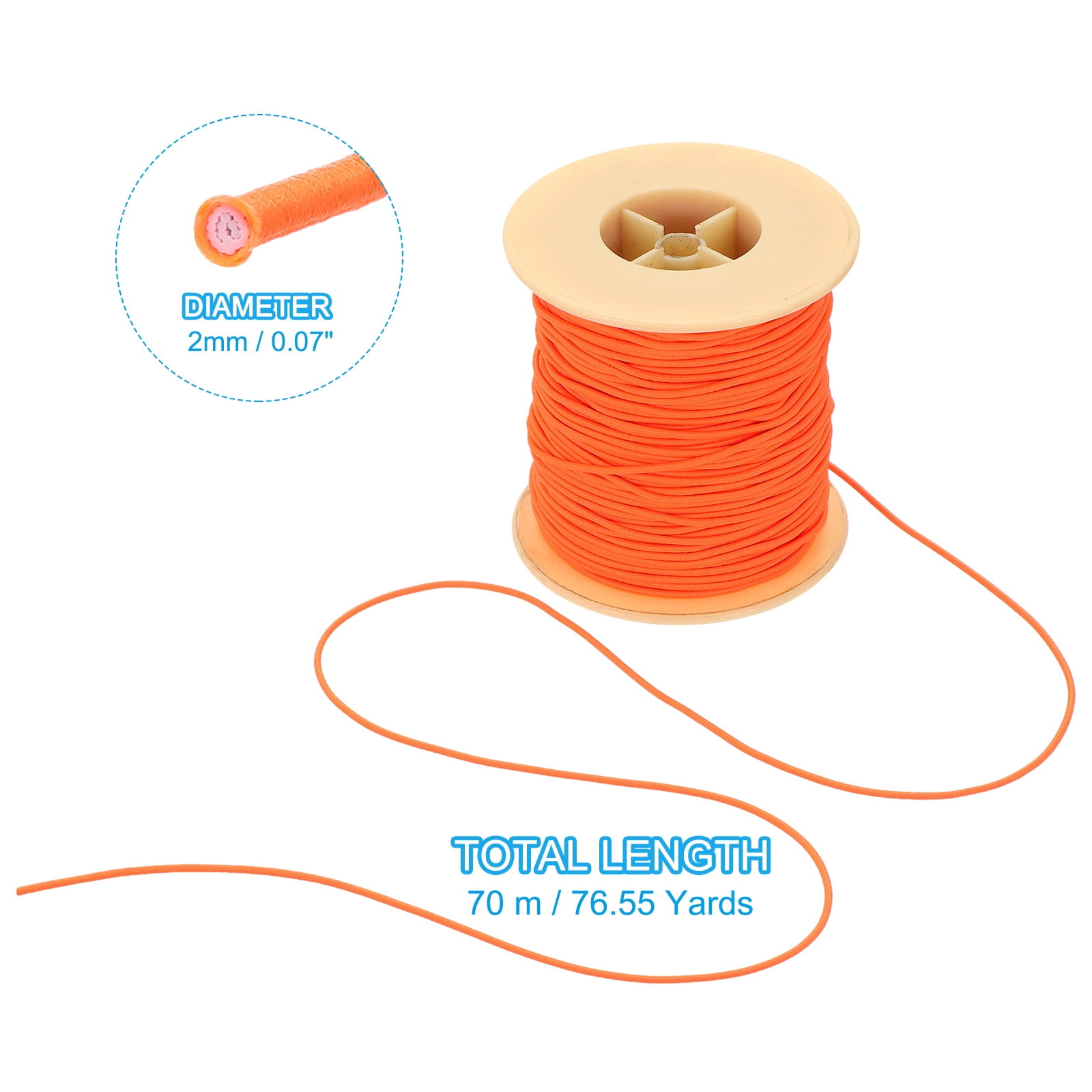 Uxcell Elastic Cord, 2 mm Stretchy Elastic String 77 Yards for Jewelry Making, Necklaces, Beading and Crafts DIY, Fluorescent Orange