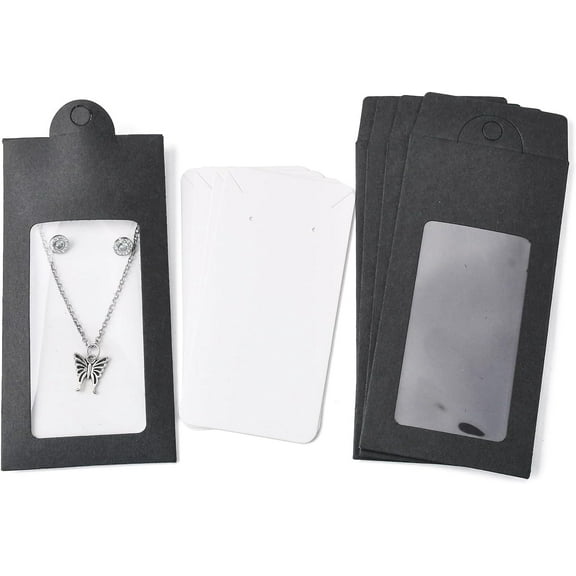 5 Sets Black Cardboard Paper Jewelry Boxes 6.06x2.64 Inch Presentation Box Jewelry Display Case Gift Packaging Boxes Necklace Earring Jewelry Set Cards Clear PVC Window for Women Wedding