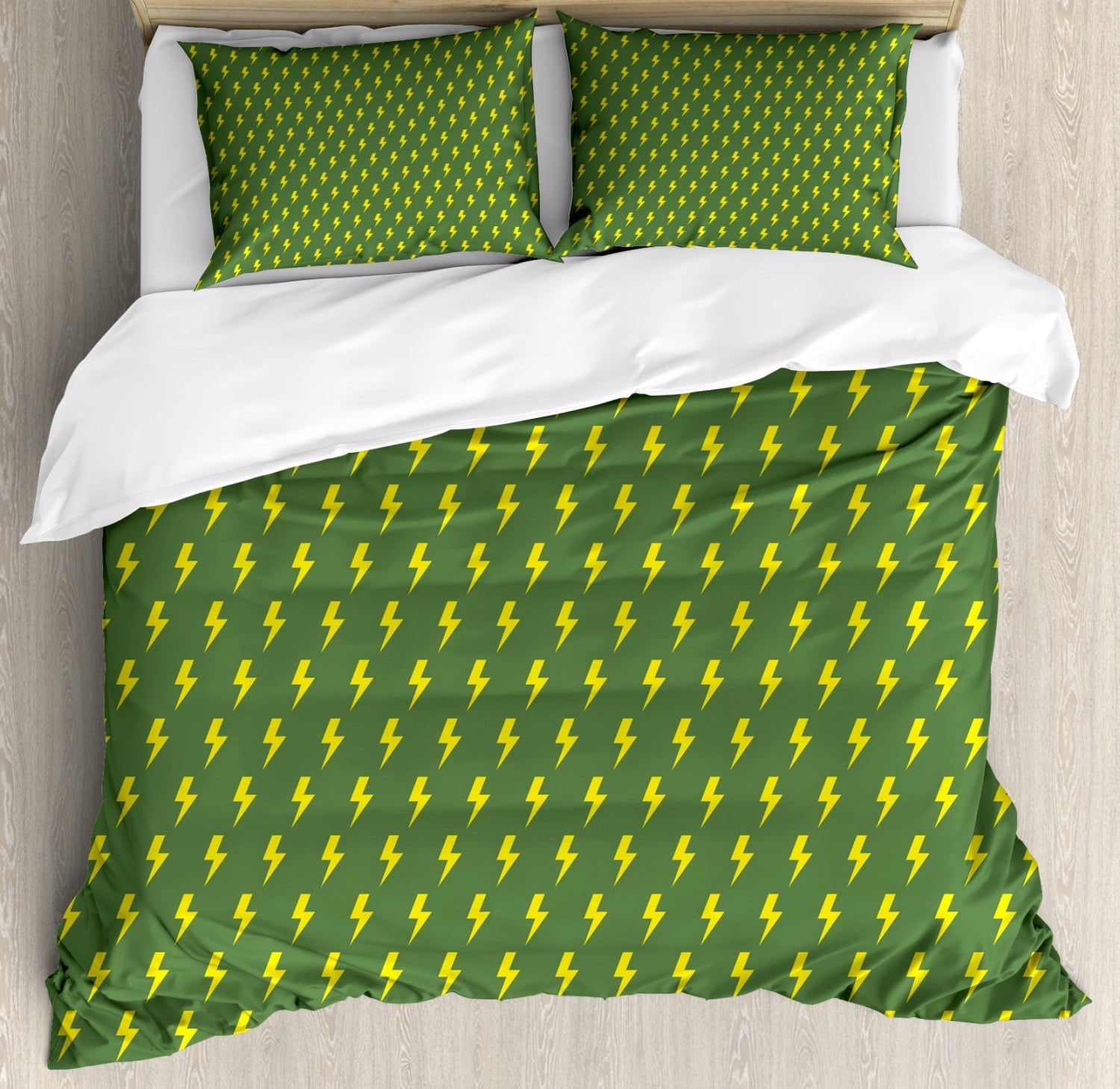 Green And Yellow Queen Size Duvet Cover Set Simple Pattern With