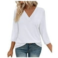 thumbnail image 2 of CFLVAEK Dressy Casual Shirts 3/4 Sleeve Womens Tops Comfy V Neck Business Work Shirt Solid Color Classic Fit Blouses Summer Spring Going Out Tunic Tops, 2 of 7