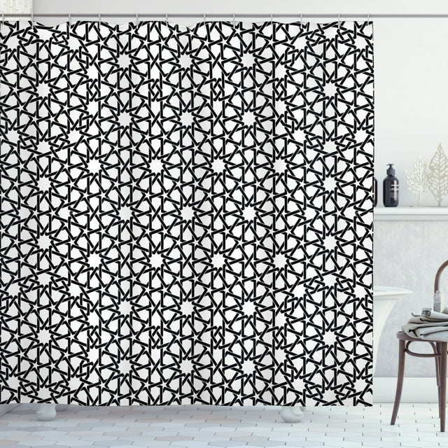 Ambesonne Moroccan Shower Curtain, Moorish Classic Motifs, 69"Wx70"L, Black White