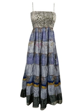 Mogul Womens Speghatti Dress Vintage Patchwork Smocked Bodice Beach Dresses