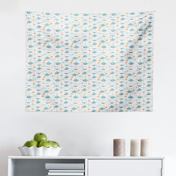 Floral Tapestry, Abstract Design Flower Petals with Oriental Inspiration Repeating Pattern, Fabric Wall Hanging Decor for Bedroom Living Room Dorm, 2 Sizes, Night Blue Multicolor, by Ambesonne