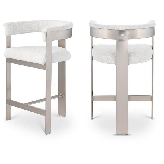 Meridian Furniture Romeo Cream Boucle Fabric Counter Stool (Set of 2)