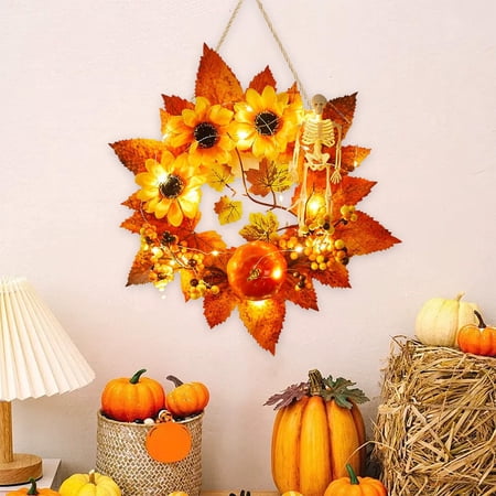 Cheapark Pumpkin Leaf Garland Autumns Wreath Harvests Festival Wall Hanging For Indoor Outdoor Halloween Party