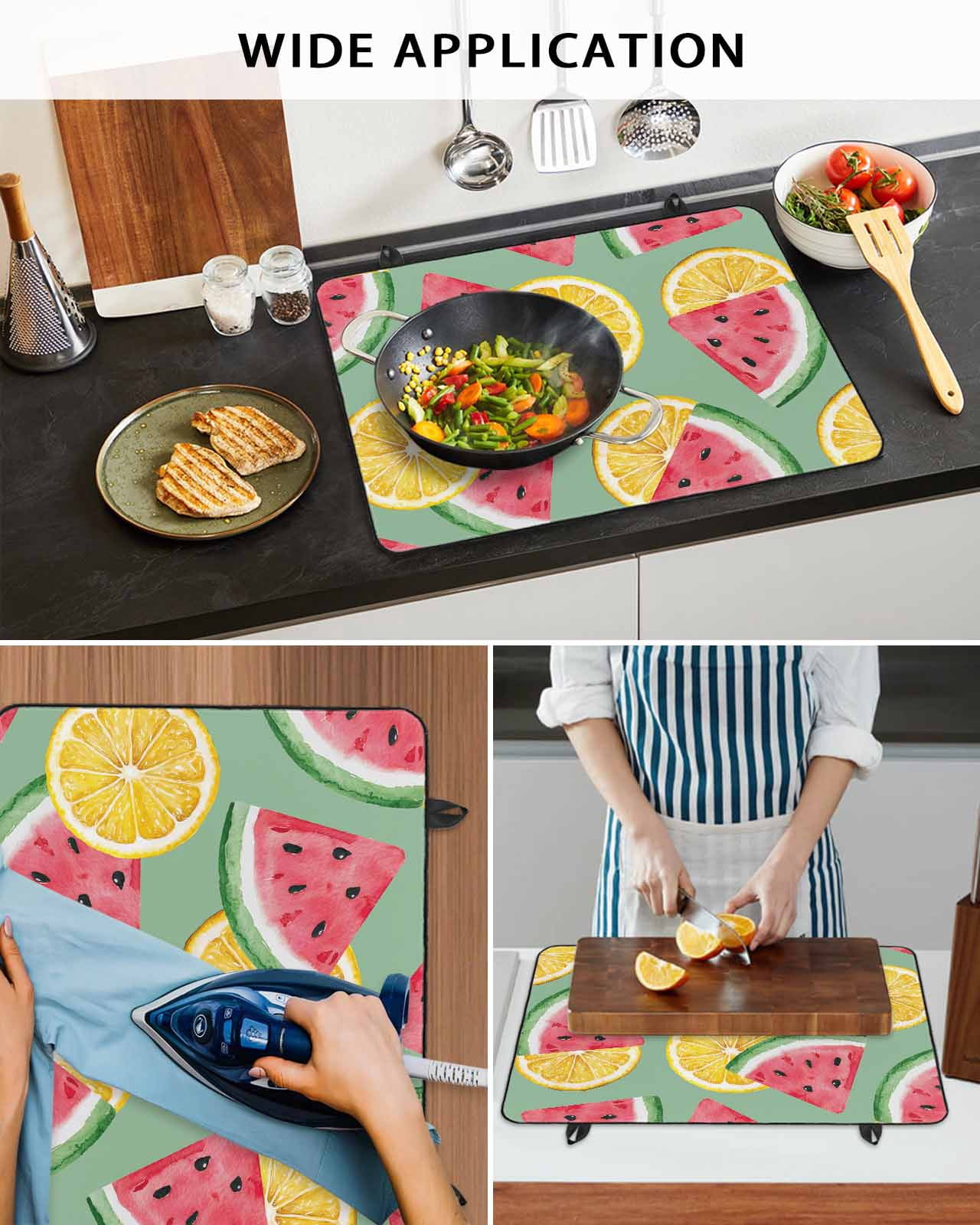 nqOlkjepod Large Induction Cooktop Protector Mat 24"x21", Red Watermelon Stove Top Covers for Electric Stove, Lemon Summer Fruit Country Pastoral Stove Burner Cover Mats, Glass Top Stove Cover