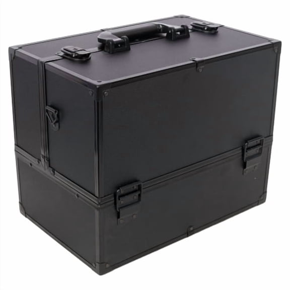Makeup Train Case, 14 Inch Lockable Cosmetic Organizer Box, Professional Large Makeup Case with 6 Adjustable Trays, Spacious Bottom Compartment, Shoulder Strap, Black