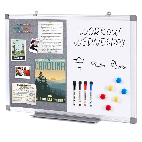 S SWANCROWN Tableau Combo 2 en 1 Tableau Blanc Magnétique & Tableau en Feutre, Tableau Effaçable à Sec Tableau d'Affichage Tableau de Vision pour Mur, Maison, École, Bureau, 24x18 Pouces