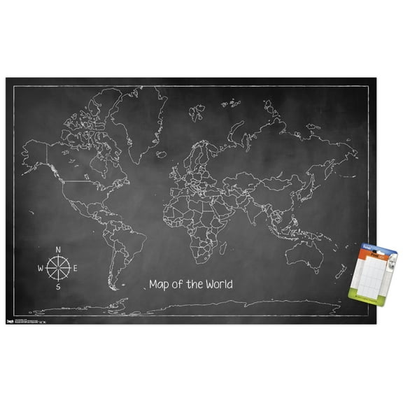 Chalk Map - World Wall Poster, 14.725" x 22.375"