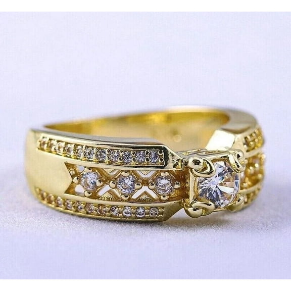 2ct Round Cut Simulated Diamond Men's Engagement Wedding Band Ring 14k Yellow Gold Plated 925 Silver
