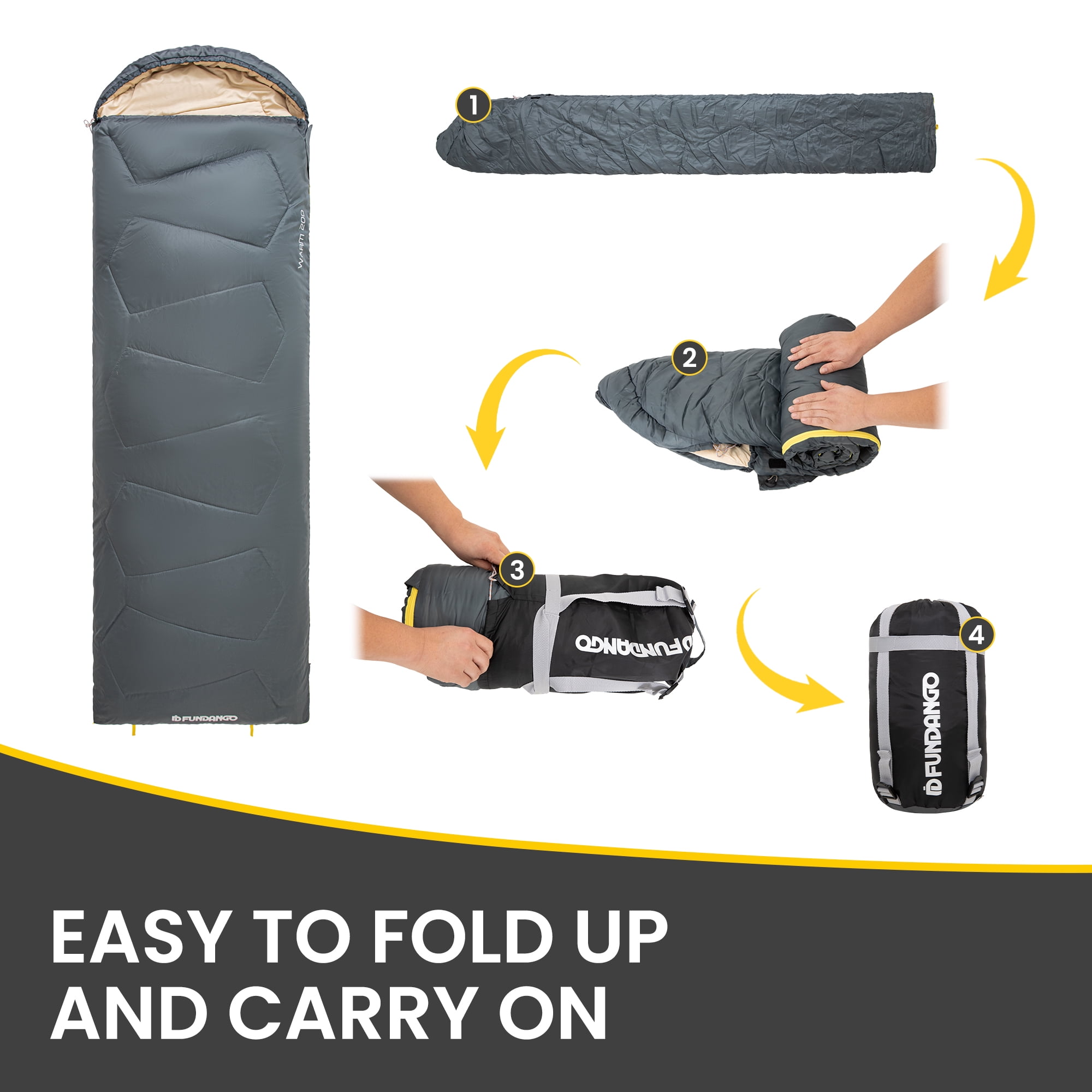 FUNDANGO Camping Sleeping Bag for Adults Teens Grey Waterproof Sleeping Bag with Compression Sack 87"*30" Compact Sleeping Bag for Hiking & Backpacking, 39.2°F-62.6°F, 2.5lbs, Grey