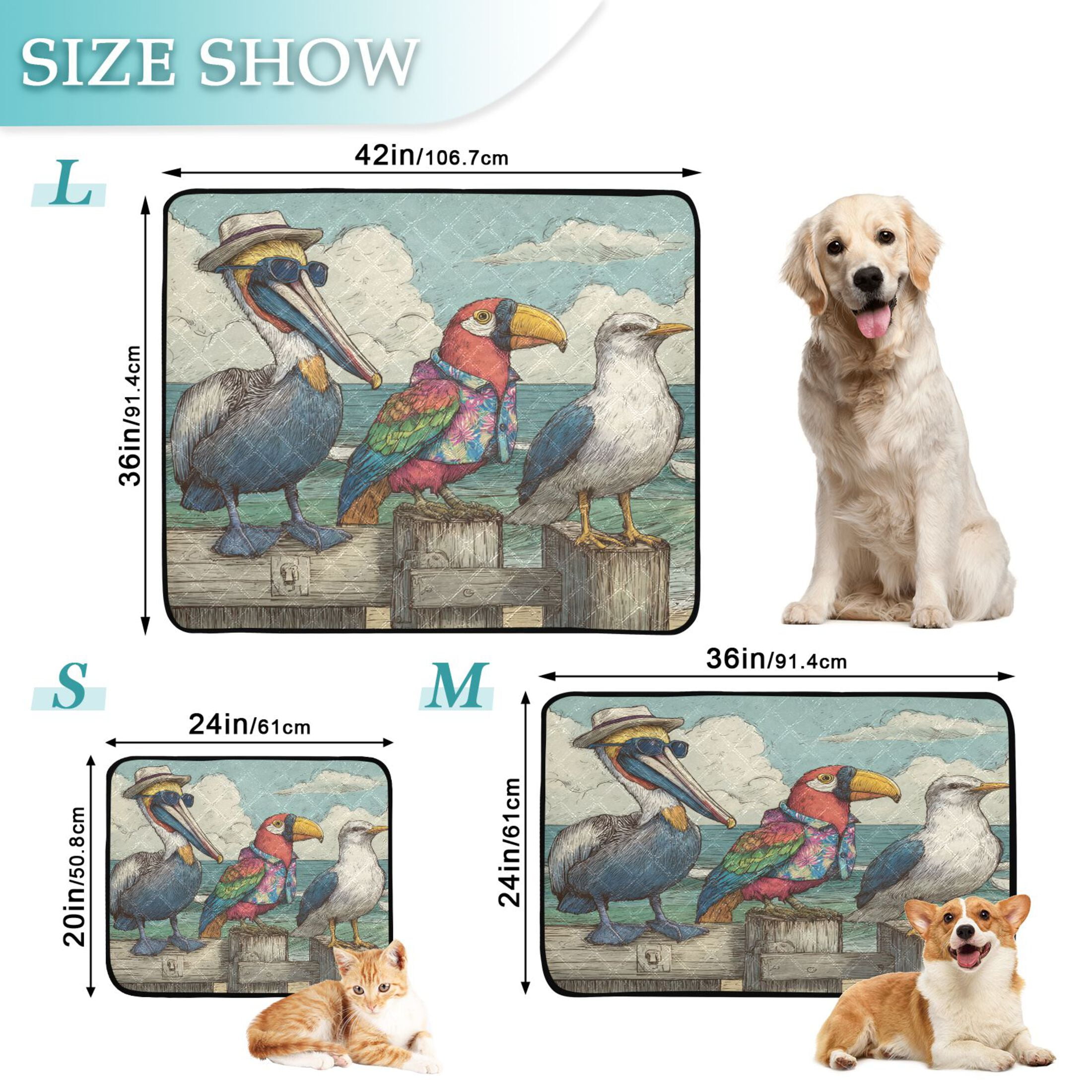 Qxltty Cartoon Pelican Cat litter Pads Pet Set of 3 Diaper Mats Center Anti-leakage Layer Absorbent Soft and Comfortable