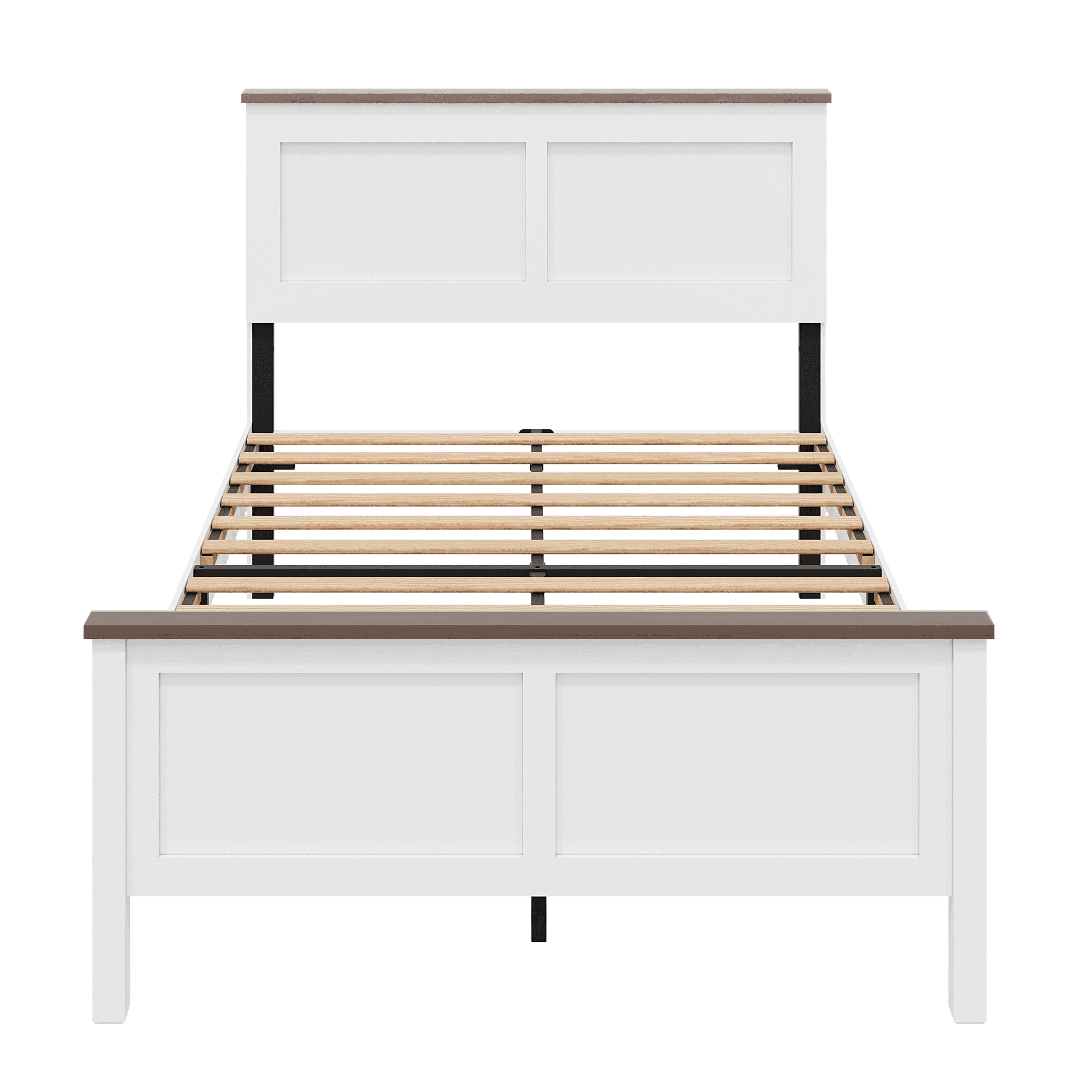 PAPROOS White Wooden Twin Platform Bed Frame with Headboard and Footboard, Twin Size Bed Frame, No Box Spring Needed