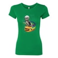thumbnail image 2 of Funny Graphic Astronaut Cat in Space on Cheeseburger | Womens Cat Lover Slim Fit Junior Tee, Kelly, Medium, 2 of 3