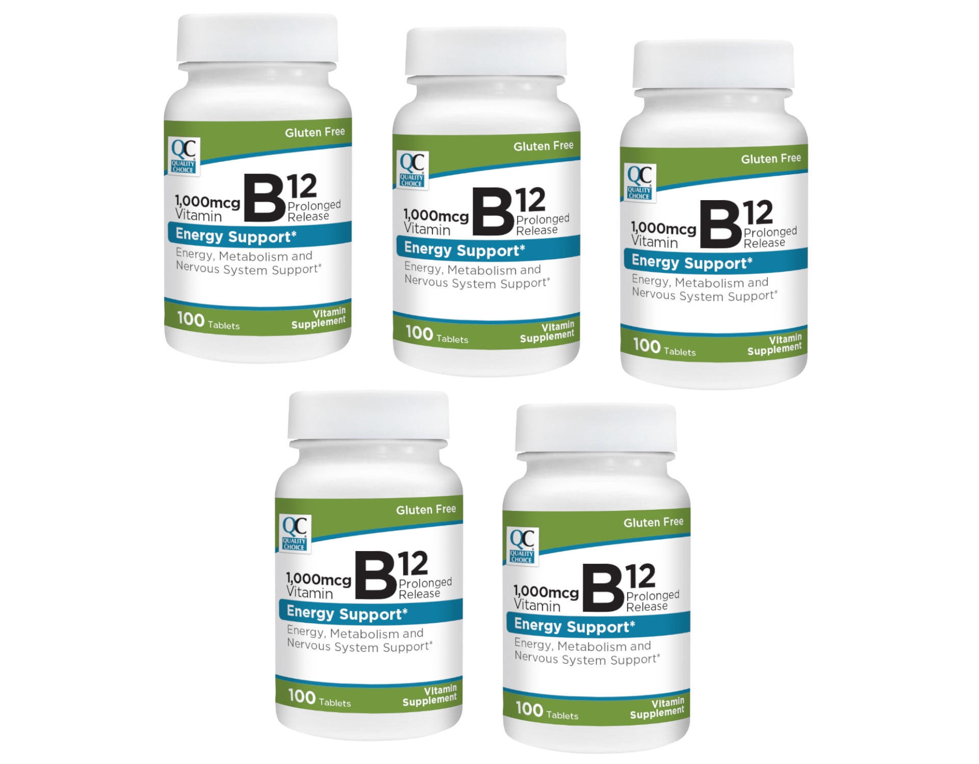Quality Choice 1000mcg Vitamin B12 Energy Support Tablets, 100 Count Pack of 5