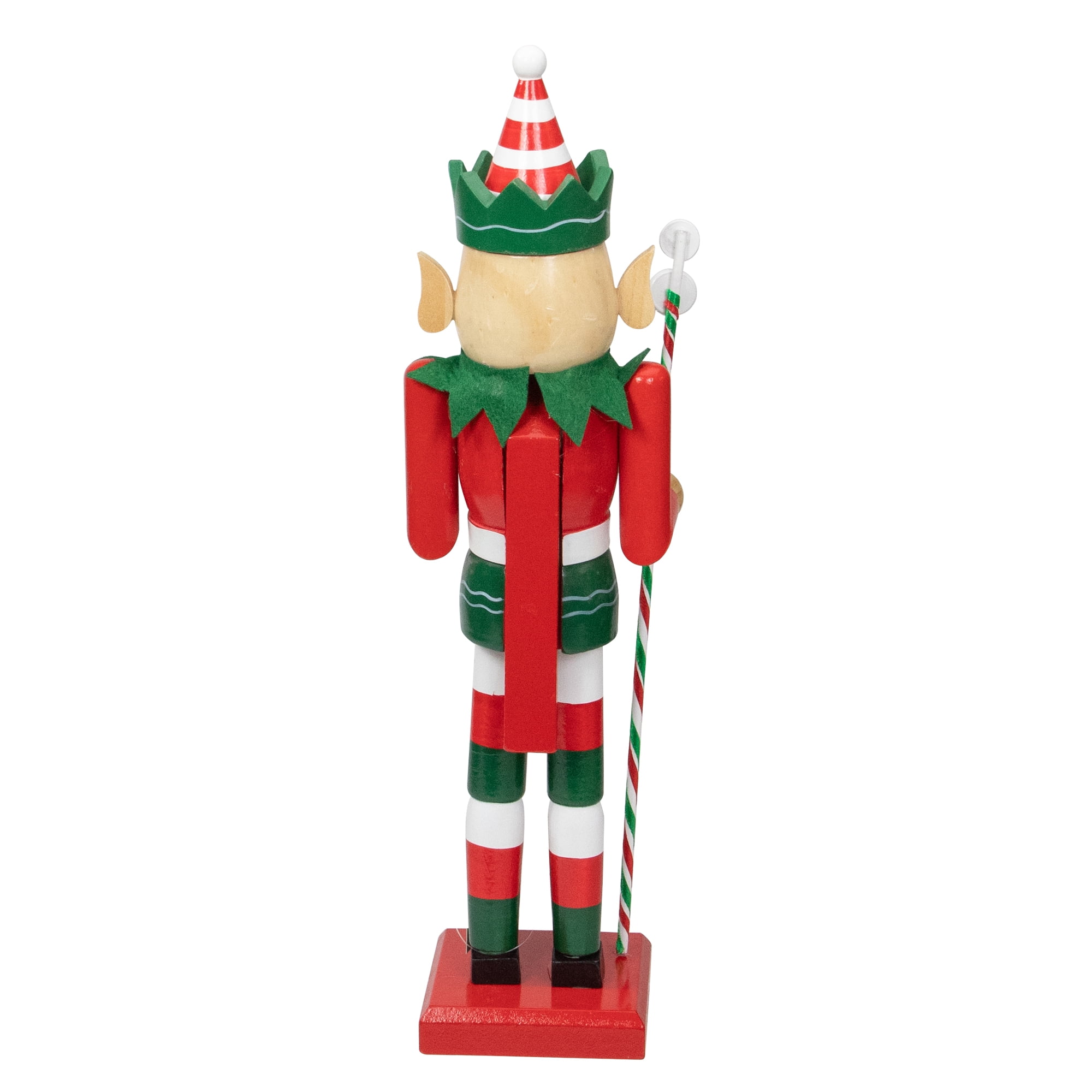 15" Peppermint Twist Red White and Green Wooden Christmas Elf Nutcracker