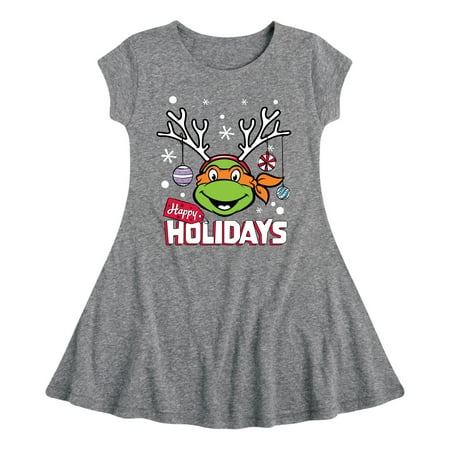 

Teenage Muntant Ninja Turtle - Happy Holidays - Toddler And Youth Girls Fit And Flare Dress