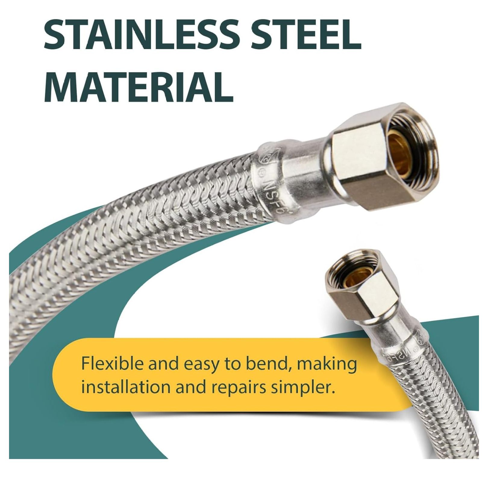 2-PACK 6 FT Stainless Steel Dishwasher Hose with 90 Degree FGH Elbow, 3/8" Comp x 3/4” FHT Water Supply Line