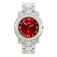 thumbnail image 2 of Charles Raymond Bling-ed Out Round Luxury Mens Watch w/Bling-ed Out Cuban Bracelet and Iced King Ring Set - L0504 BR 3pc Set (9,Red-Silver), 2 of 7