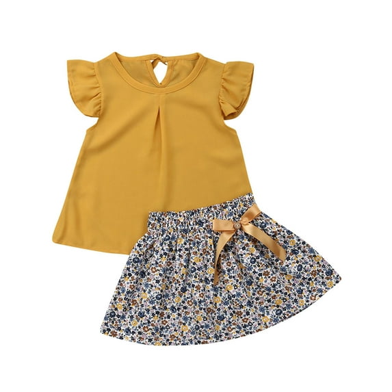 Dewadbow Toddler Baby Kids Girl Summer T-Shirt Tops Tutu Skirt Outfits