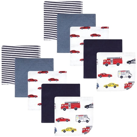 Hudson Baby Infant Boy Flannel Cotton Washcloths, Going Places 10 Pack, One Size