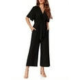 thumbnail image 5 of Summer V-neck Womens Wide Leg Jumpsuits Short Sleeve Tie Knot Front Long Romper, 5 of 7