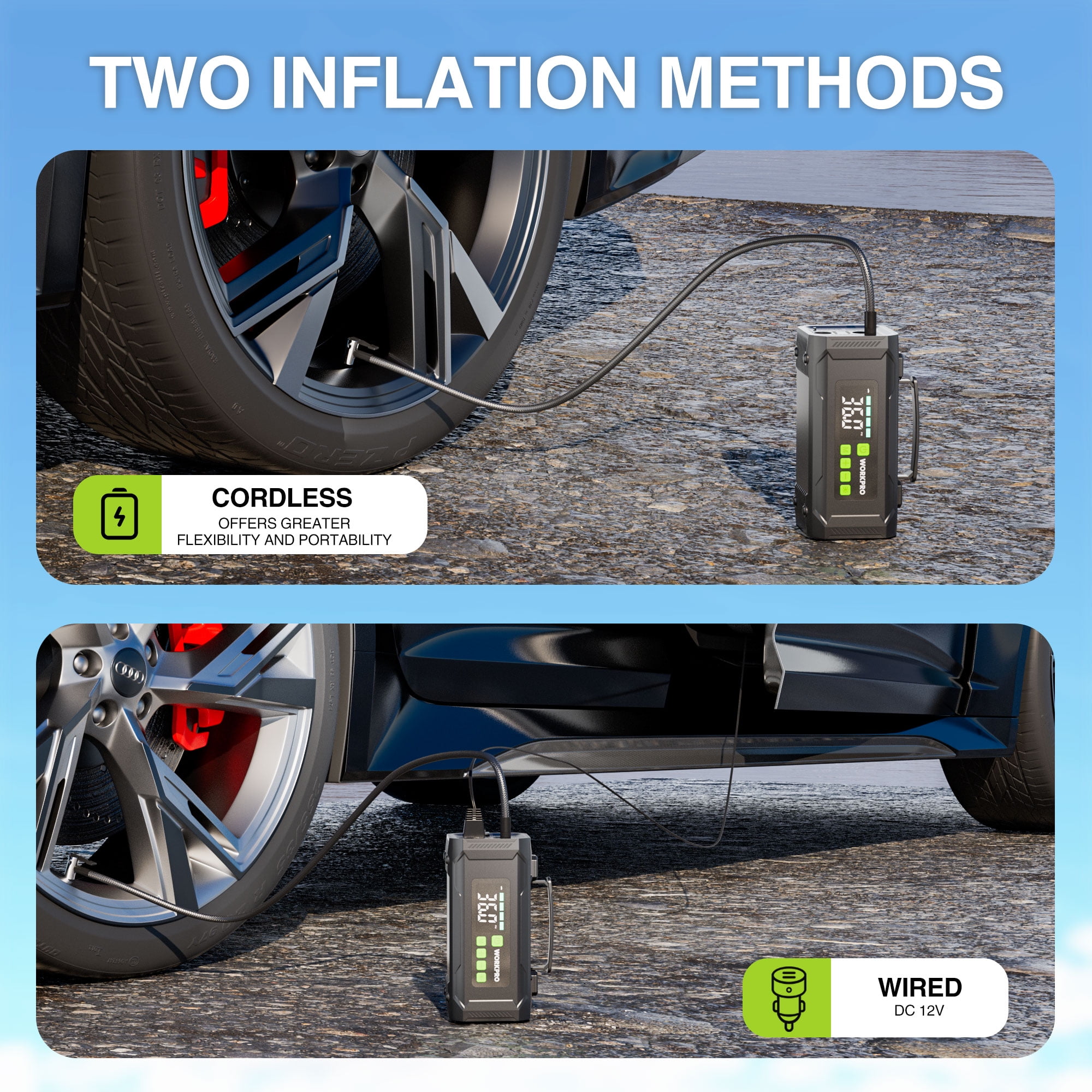 WORKPRO 12V Tire Inflator Portable Air Compressor,Air Compressor Portable with Digital Screen, 3X Faster Inflation Air Pump for Car, Bike, Ball, Motor
