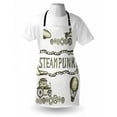thumbnail image 3 of Sketchy Apron Balloon Antique Cars Design with Quote in Middle Saying ' Steampunk ', Unisex Kitchen Bib Apron with Adjustable Neck for Cooking Baking Gardening, Ivory Dark Olive Green, by Ambesonne, 3 of 3