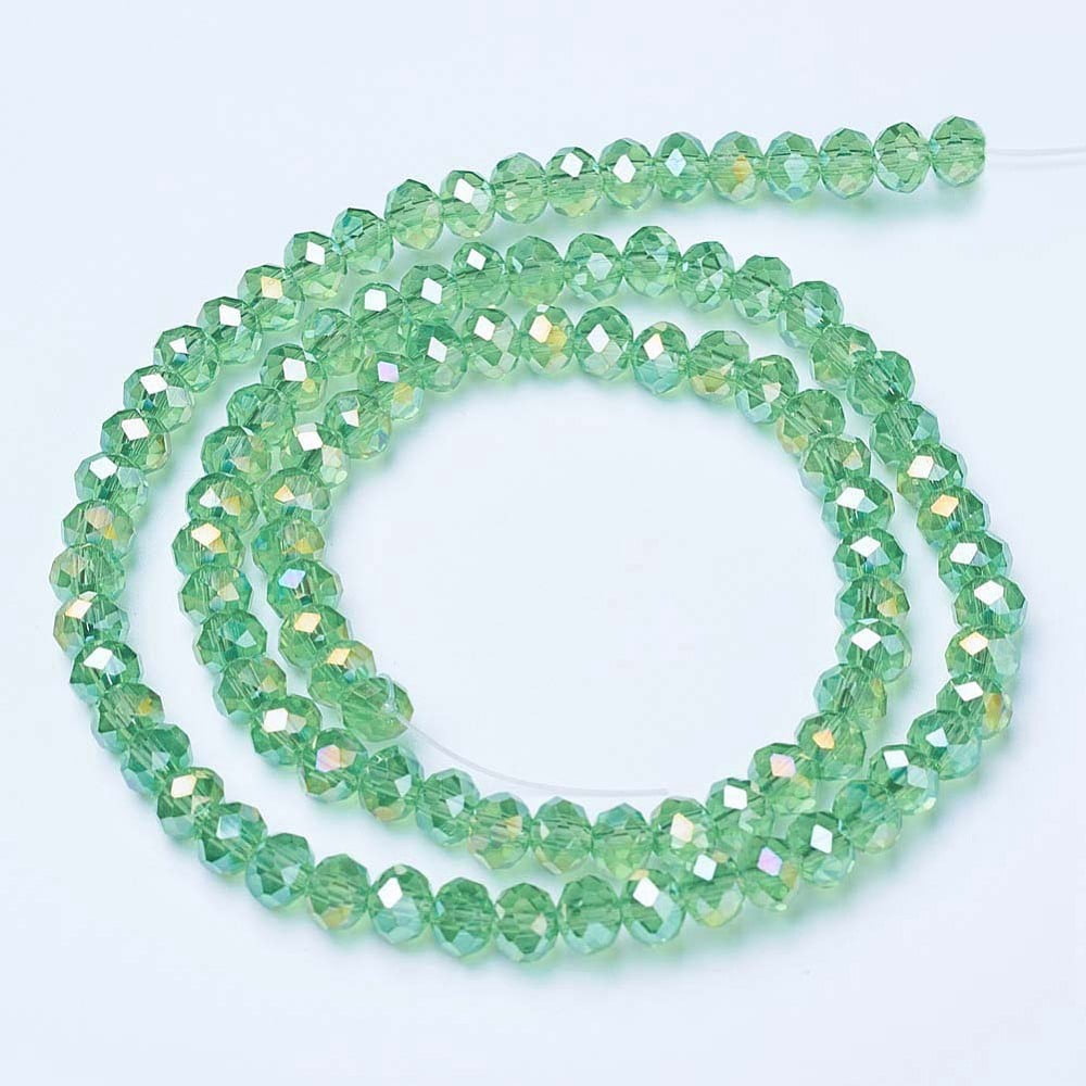 Electroplate Glass Beads Strands AB color Plated Faceted Rondelle Light Green 8x6mm Hole: 1mm 64~65pcs/strand 15.75~16.14 inch(40~41cm)