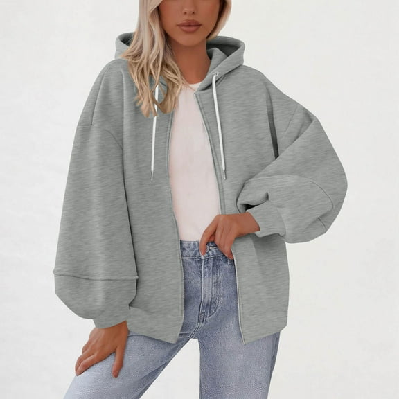 DAFPZW Womens Zip Up Hoodies Oversized Fleece Jackets Long Sleeve Sweatshirts Casual Fall Fashion Preppy Outfits Y2k Clothes