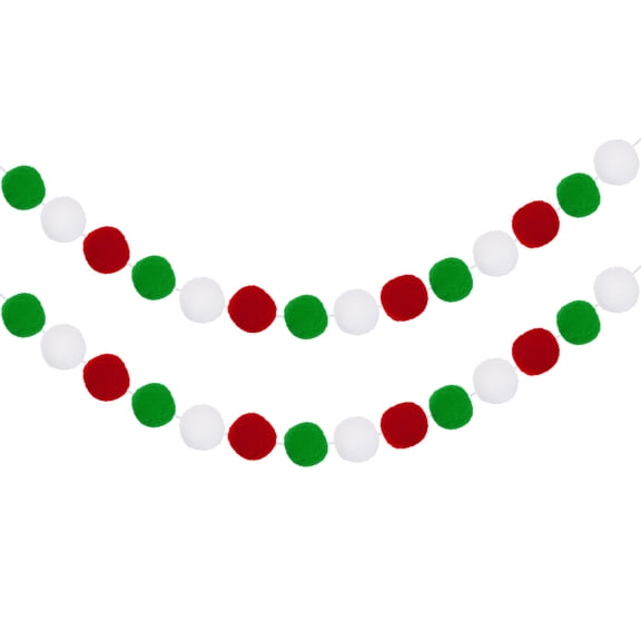 Uxcell 2Pcs Pom Pom Garland Balls 6.5ft Decorative Garland for Party White Red Green