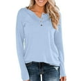 thumbnail image 2 of AXXD Womens Tunic Tops Basic Summer 2024 Loose V Neck Buttons Casual Long Sleeve Pullover Sweatshirts Tops, 2 of 4
