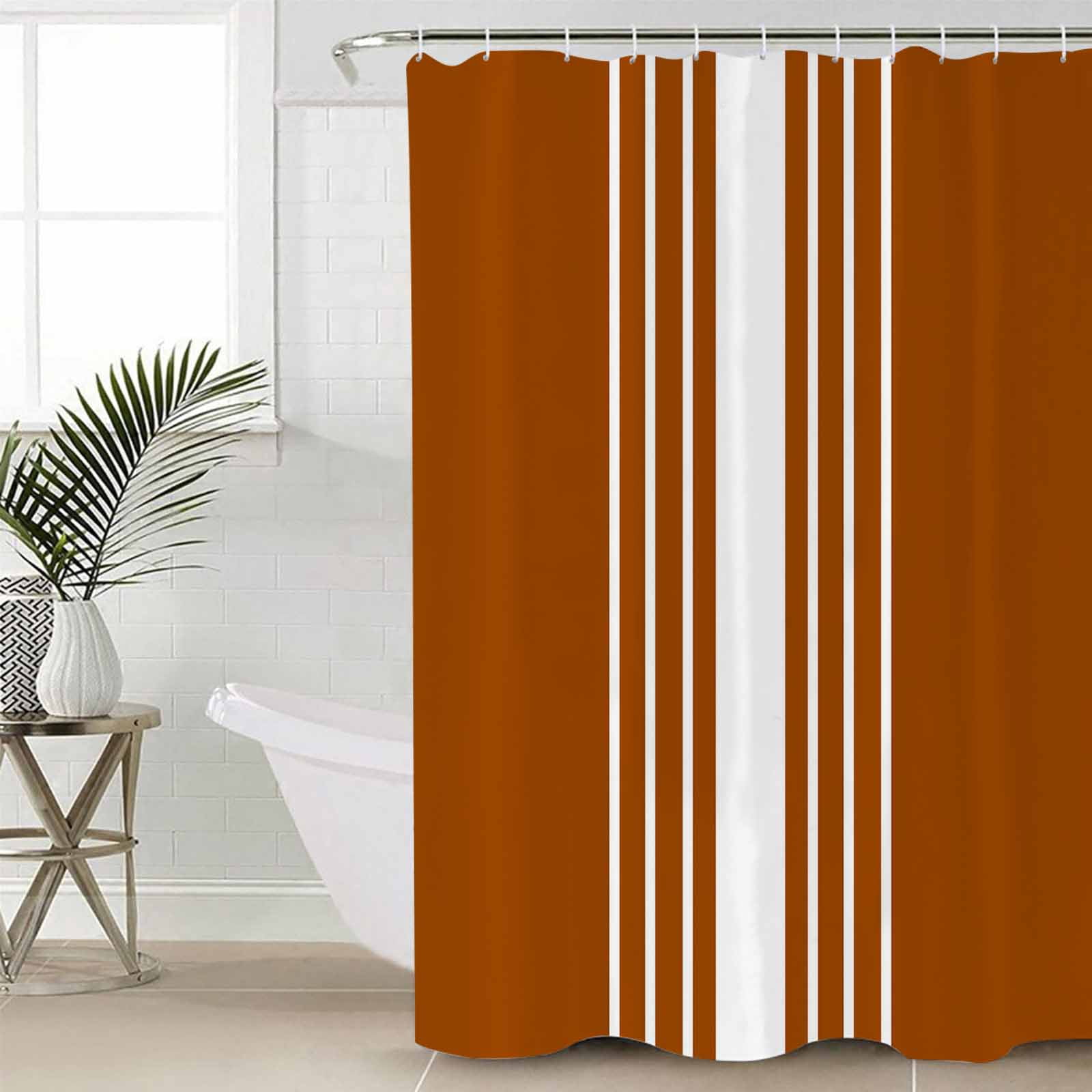 72x78 Inch Shower Curtain Burnt Orange White Stripe Bathroom Decor Waterproof Fabric Bathtub Bath Curtains Decorative Modern Rustic Vertical Striped Extra Long Shower Curtain Set with Hooks