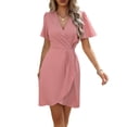 thumbnail image 3 of Vestido Informal de Verano para Mujer, de Corta y Cuello en V, para Vacaciones, Estilo Midi Cruzado con Efecto Piel de Serpiente. Rosa L, 3 of 10