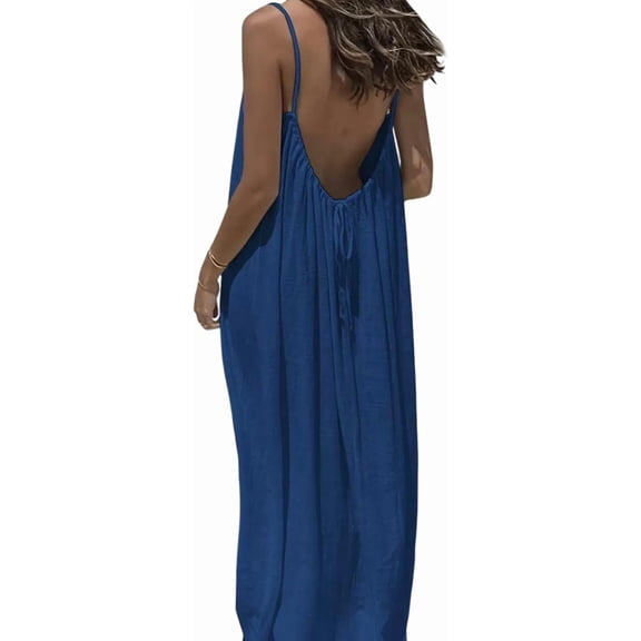 Women's Solid Color Backless Cami Dress,Womens Summer Casual Sleeveless Backless Cami Dress