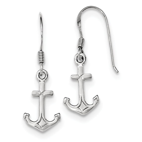 Sterling Silver Rhodium-Plated Anchor Earrings (30 X 10) Made In Thailand qe11818
