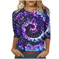 thumbnail image 2 of Honeeladyy - Camisetas casuales para mujer, manga 3/4, cuello redondo, color liso, verano, estampado tie-dye, holgadas, ropa de calle (morado, XL), 2 of 5