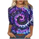 thumbnail image 2 of Honeeladyy - Camisetas casuales para mujer, mangas 3/4, cuello redondo, color liso, verano, con estampado tie-dye, holgadas, para jeans, leggings o vestidos (morado, M), 2 of 5