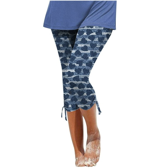 Bigersell Women Cropped Pants Elastic Waist Pull on Capris Pants Summer Boho Floral Print Slim-Leg Skinny Pant with Side Drawstring Lightweight Comfy Lounge Capris Leggings Hiking Pants