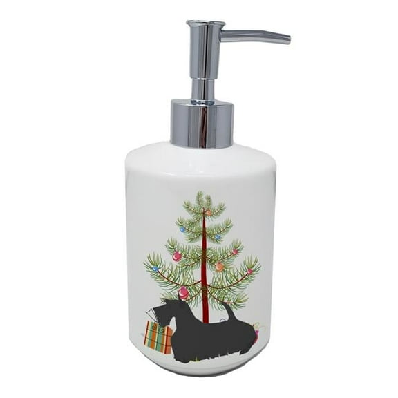 7 x 3.5 in. Unisex Scottish Terrier Merry Christmas Tree Ceramic Soap Dispenser